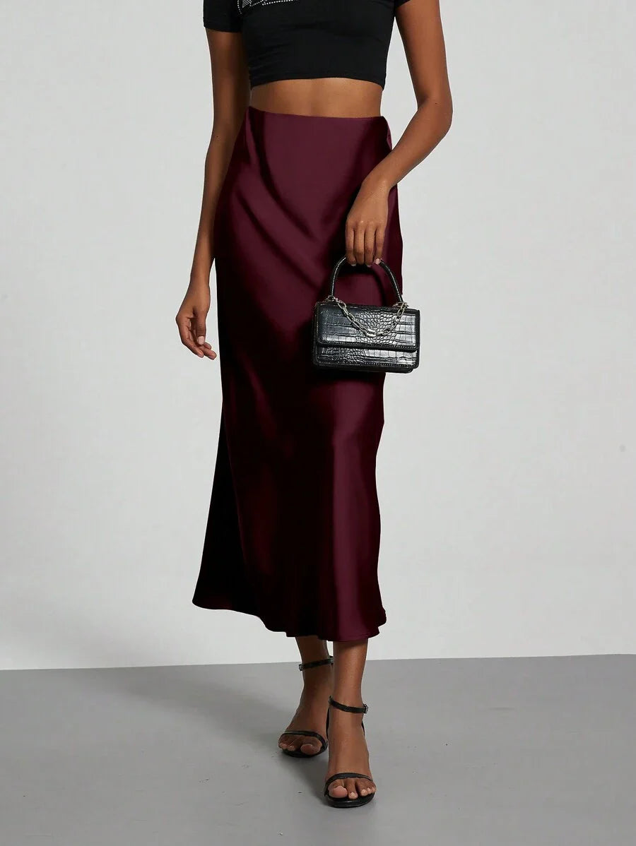 Elastic Satin Maxi Skirt