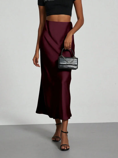 Elastic Satin Maxi Skirt