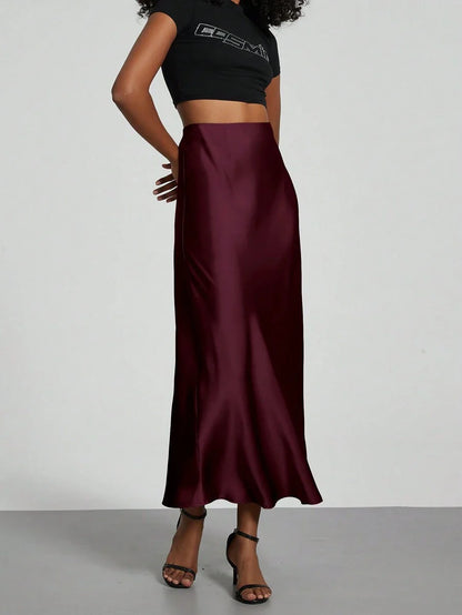 Elastic Satin Maxi Skirt