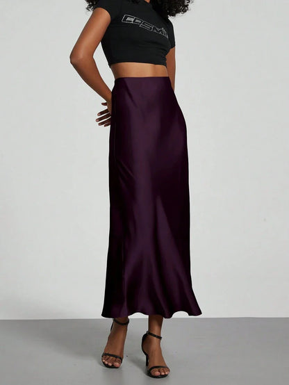 Elastic Satin Maxi Skirt