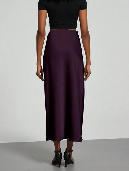 Elastic Satin Maxi Skirt