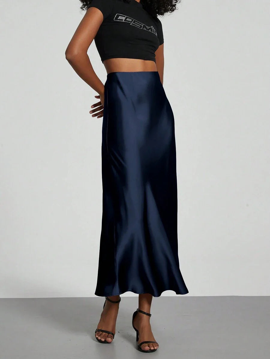 Elastic Satin Maxi Skirt