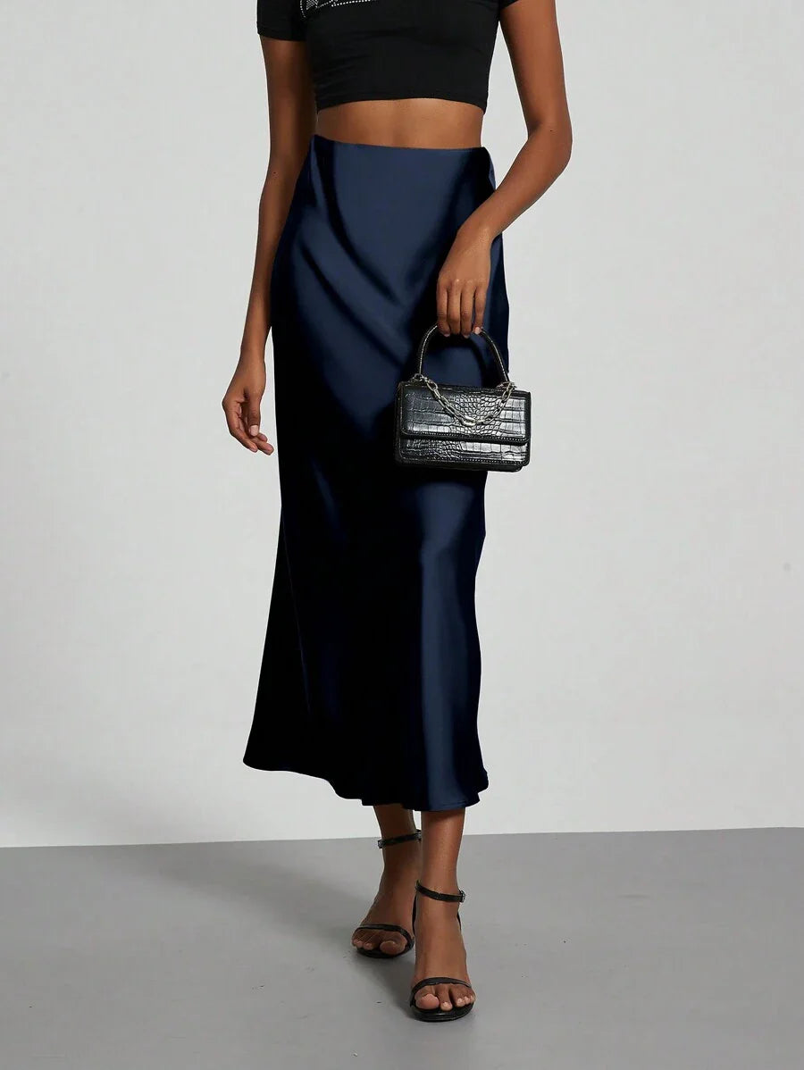 Elastic Satin Maxi Skirt