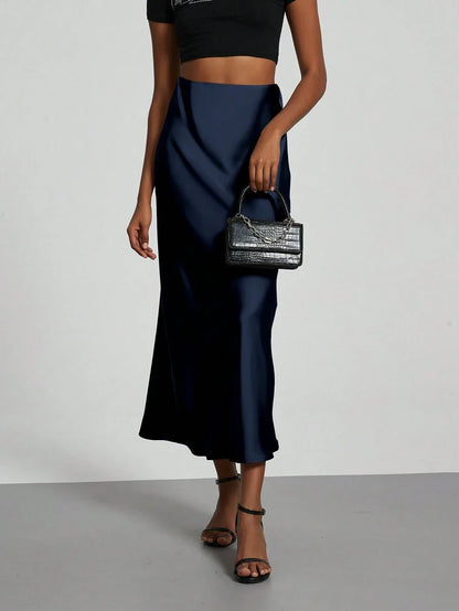 Elastic Satin Maxi Skirt