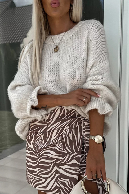 Casual Ruffle Weave O Neck Sweaters(4 Colors)
