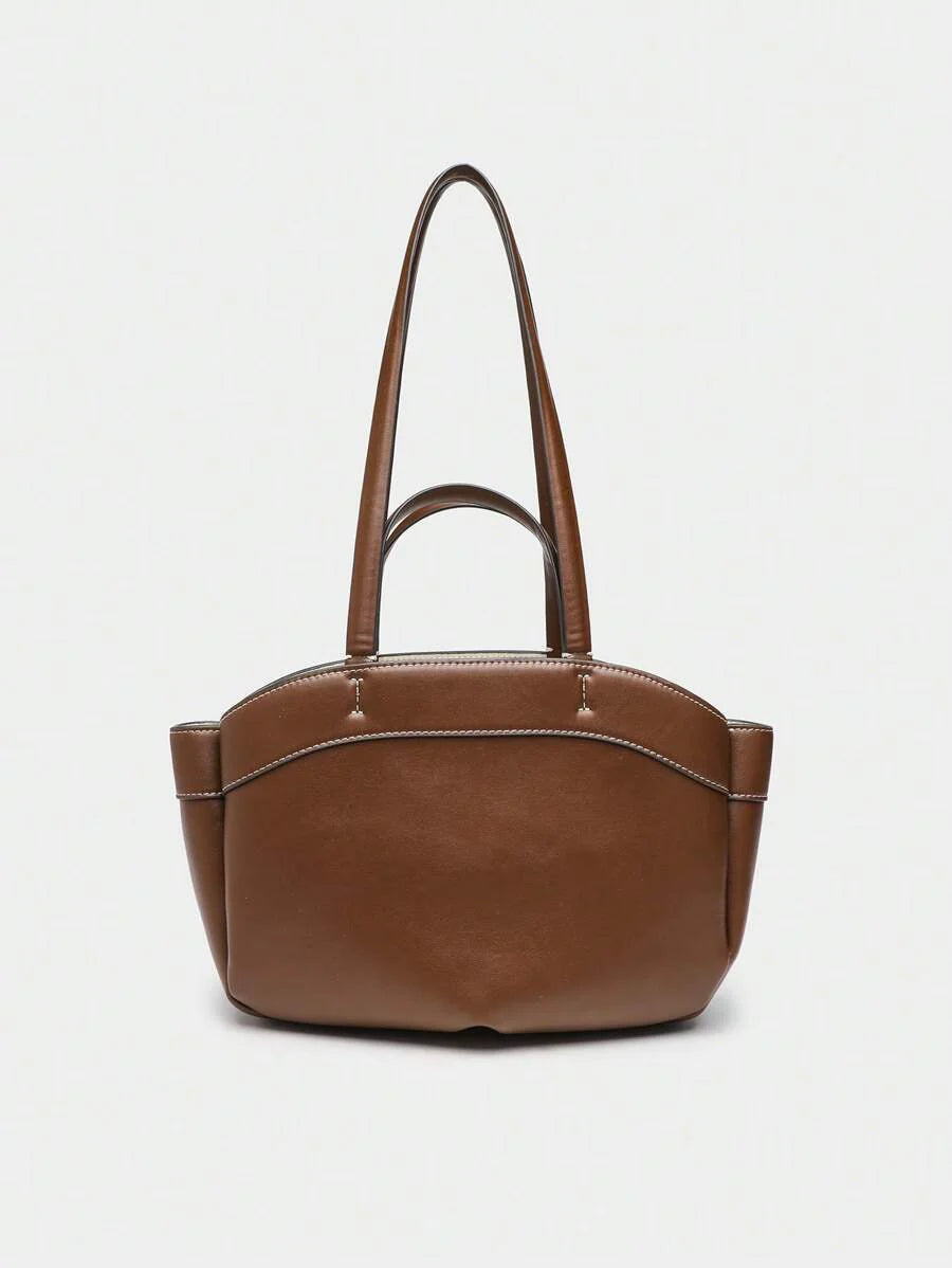 Pleated PU Tote Bag Large Capacity With Double Handles