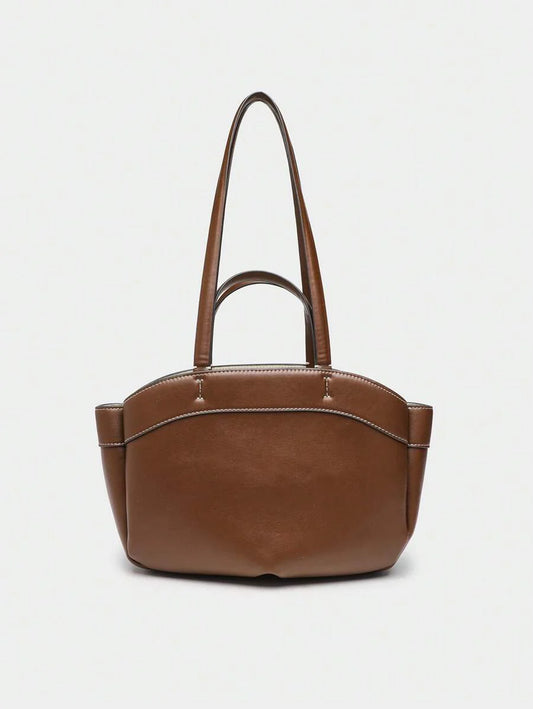 Pleated PU Tote Bag Large Capacity With Double Handles