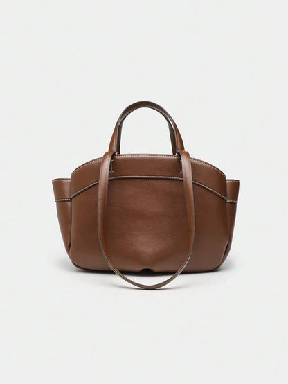 Pleated PU Tote Bag Large Capacity With Double Handles