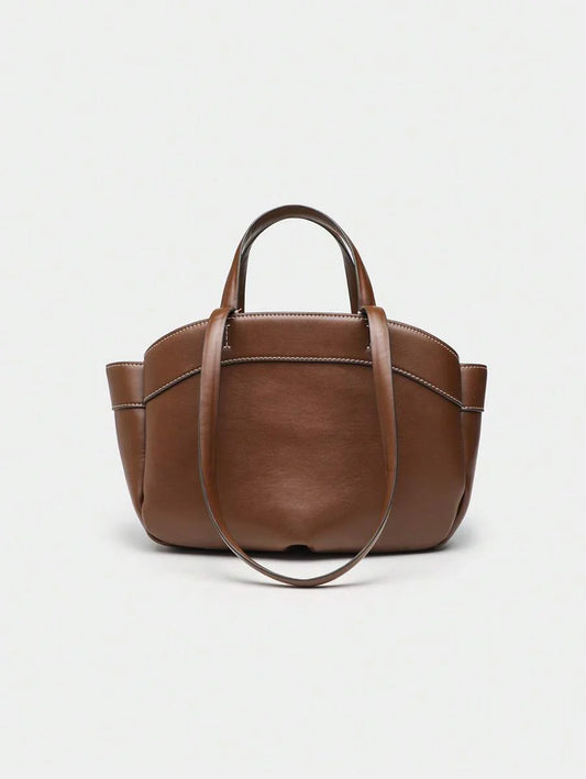 Pleated PU Tote Bag Large Capacity With Double Handles
