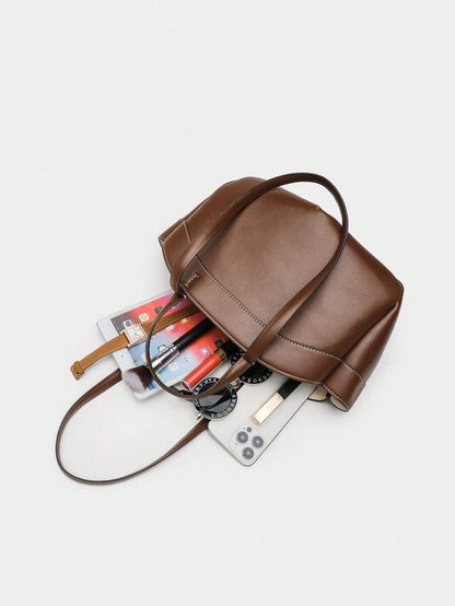 Pleated PU Tote Bag Large Capacity With Double Handles