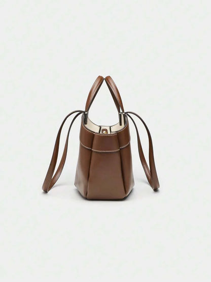 Pleated PU Tote Bag Large Capacity With Double Handles