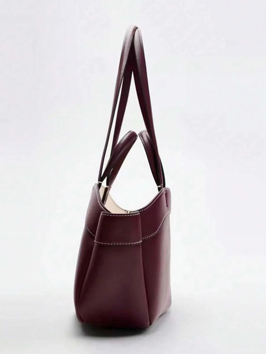 Pleated PU Tote Bag Large Capacity With Double Handles