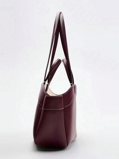 Pleated PU Tote Bag Large Capacity With Double Handles