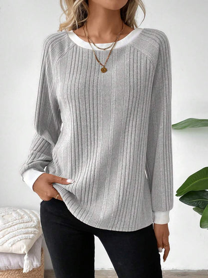 Colorblock Raglan Sweatshirt Round Neck Pullover Lined For Warmth Casual Daily