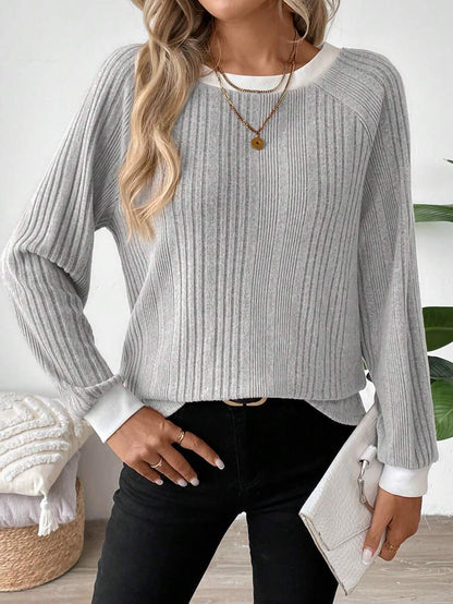 Colorblock Raglan Sweatshirt Round Neck Pullover Lined For Warmth Casual Daily