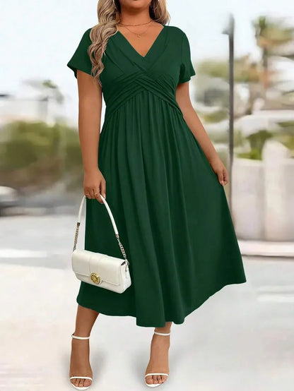Plus Size Sundress With Pockets V Neck Cinched Waist