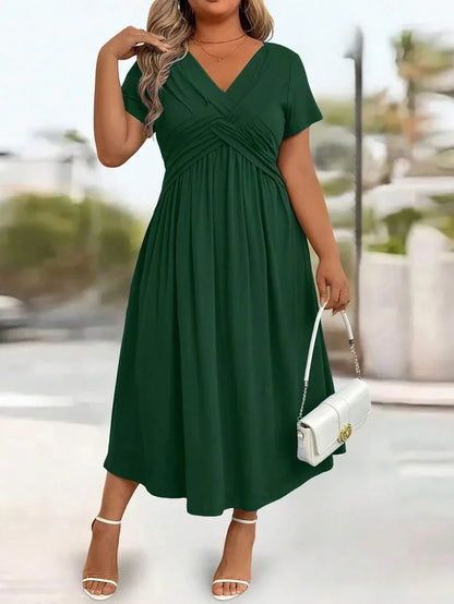 Plus Size Sundress With Pockets V Neck Cinched Waist