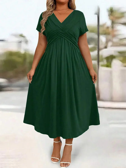 Plus Size Sundress With Pockets V Neck Cinched Waist