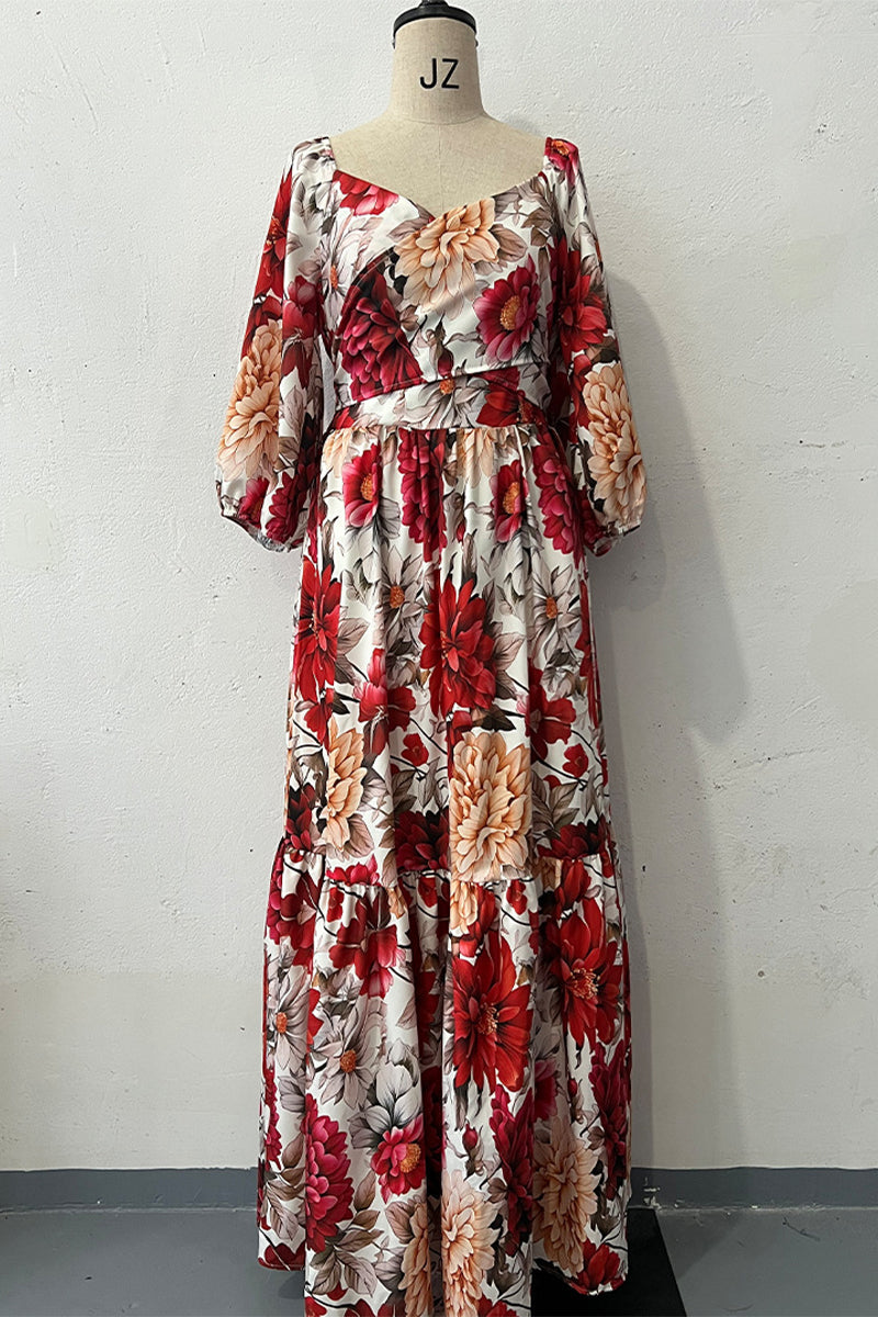 Sexy Floral Print Cross Straps V Neck A Line Dresses
