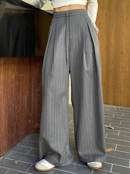 Minimalist Wide Leg Pants For Women Casual Solid Color Long Loose Mid Waist Trousers