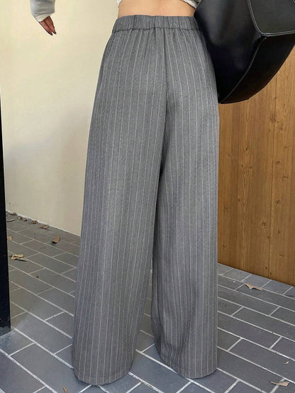 Minimalist Wide Leg Pants For Women Casual Solid Color Long Loose Mid Waist Trousers