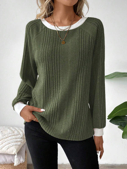 Colorblock Raglan Sweatshirt Round Neck Pullover Lined For Warmth Casual Daily