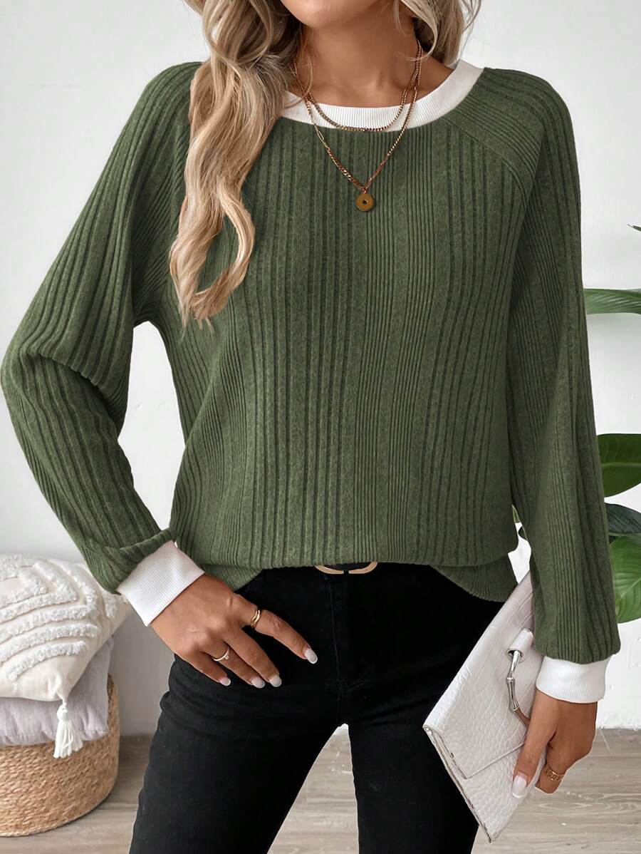 Colorblock Raglan Sweatshirt Round Neck Pullover Lined For Warmth Casual Daily