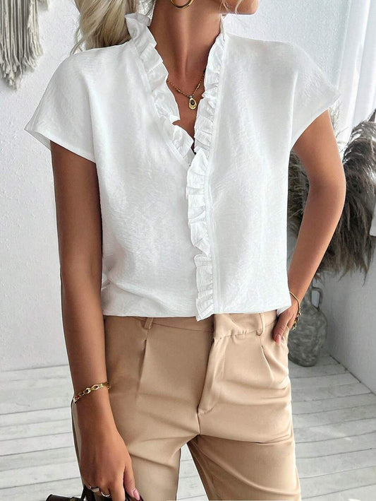 Navy Batwing Frill Blouse
