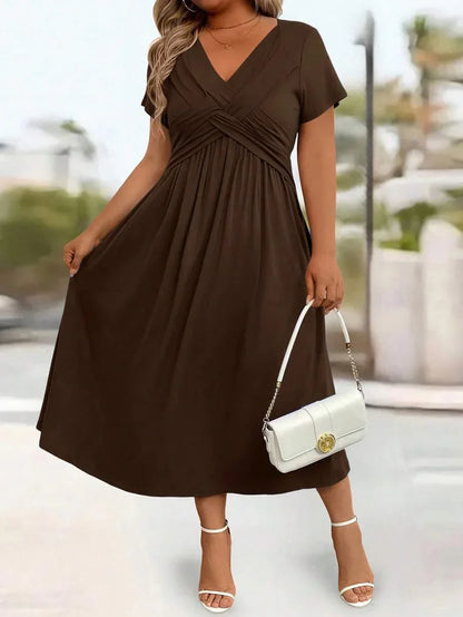 Plus Size Sundress With Pockets V Neck Cinched Waist