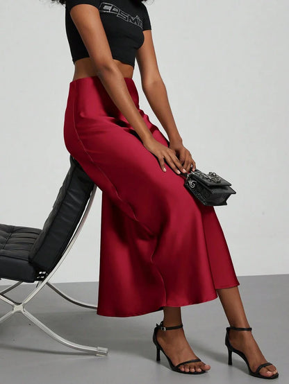 Elastic Satin Maxi Skirt