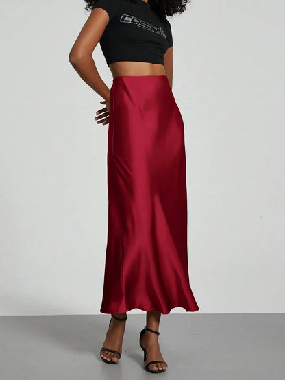 Elastic Satin Maxi Skirt