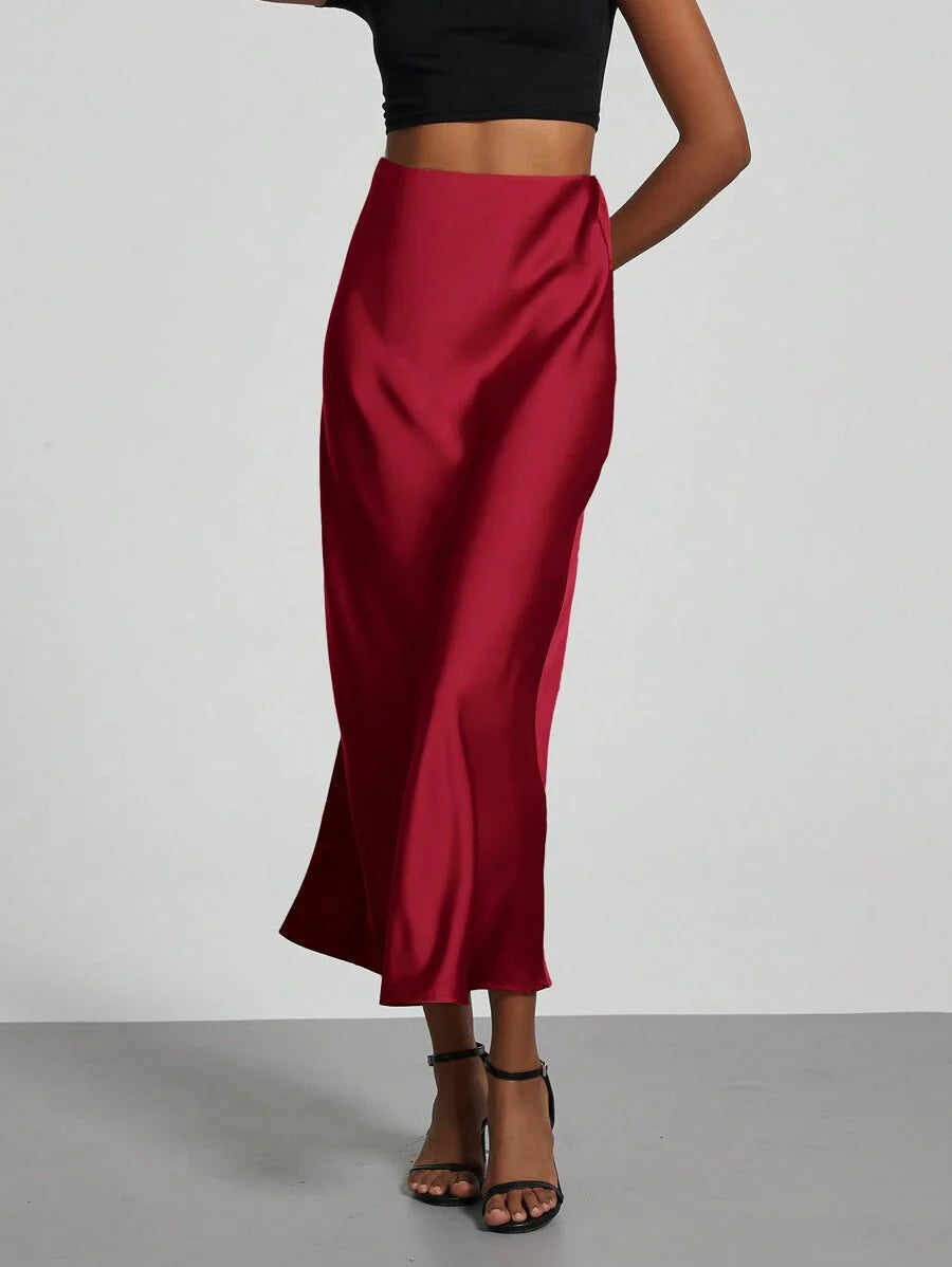 Elastic Satin Maxi Skirt