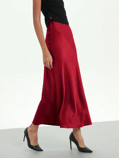 Elastic Satin Maxi Skirt