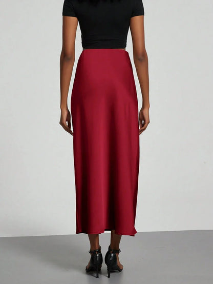 Elastic Satin Maxi Skirt