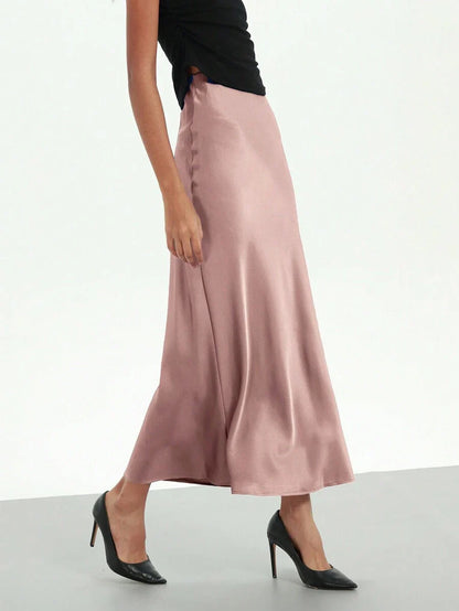 Elastic Satin Maxi Skirt