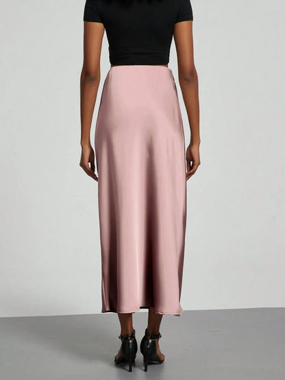 Elastic Satin Maxi Skirt