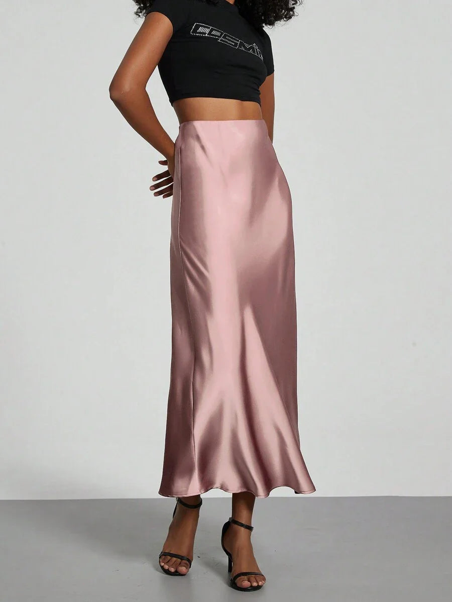 Elastic Satin Maxi Skirt