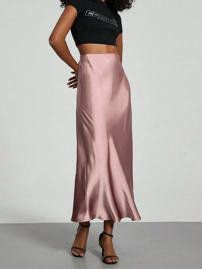 Elastic Satin Maxi Skirt