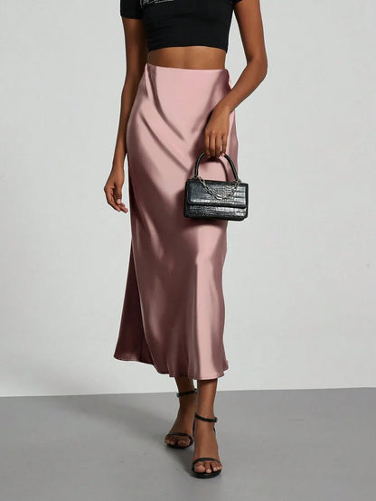 Elastic Satin Maxi Skirt