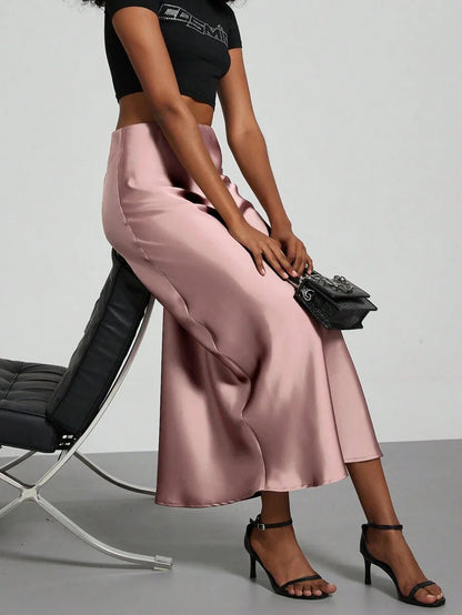 Elastic Satin Maxi Skirt