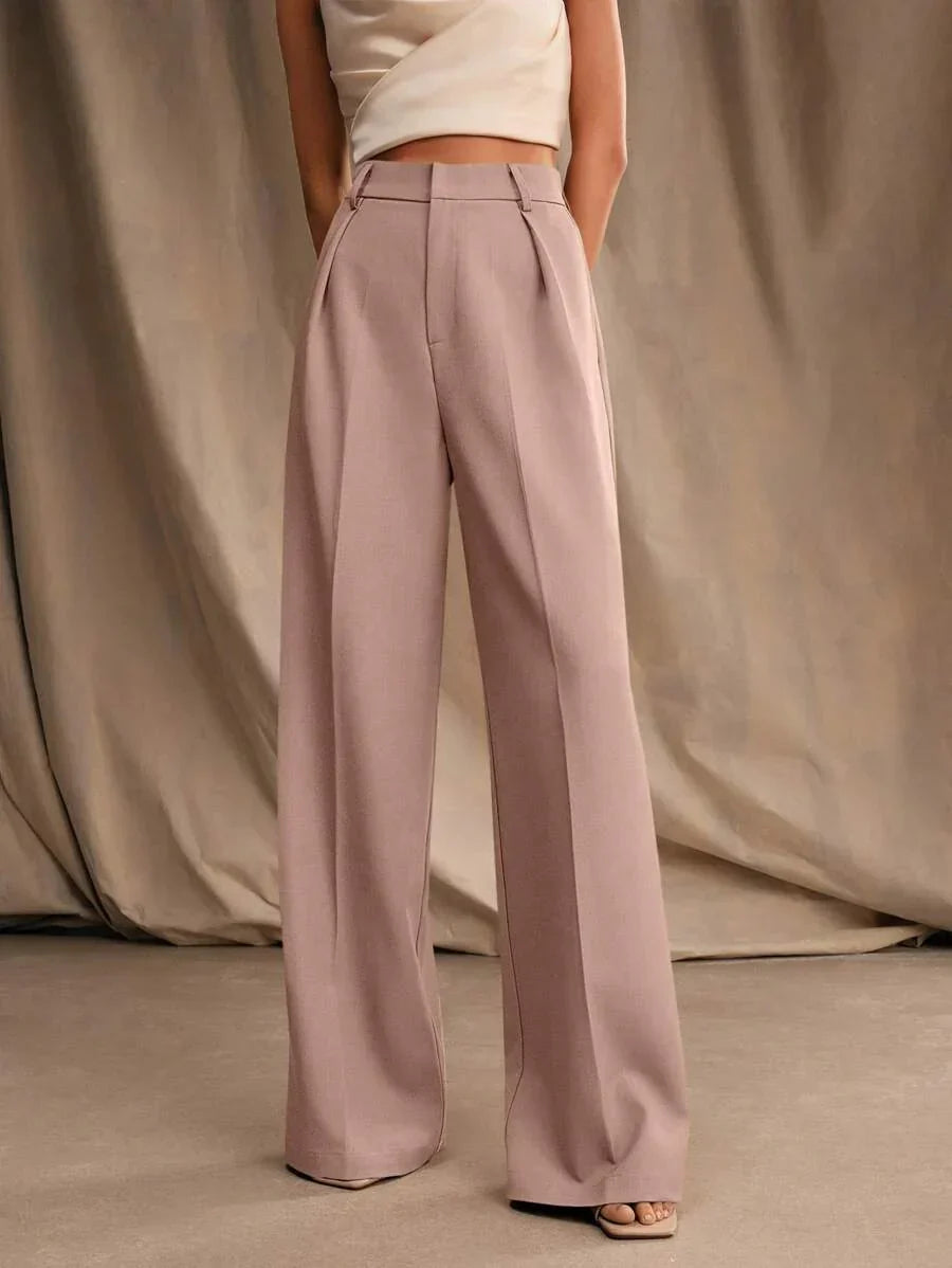 High Waist Wide Leg Trousers With Pleats And Zipper