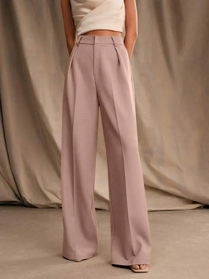 High Waist Wide Leg Trousers With Pleats And Zipper