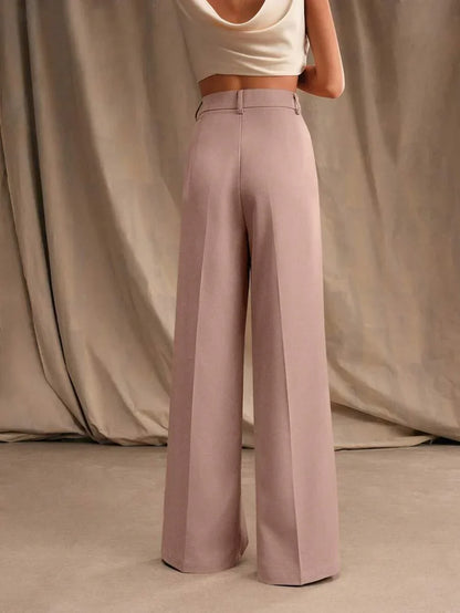High Waist Wide Leg Trousers With Pleats And Zipper