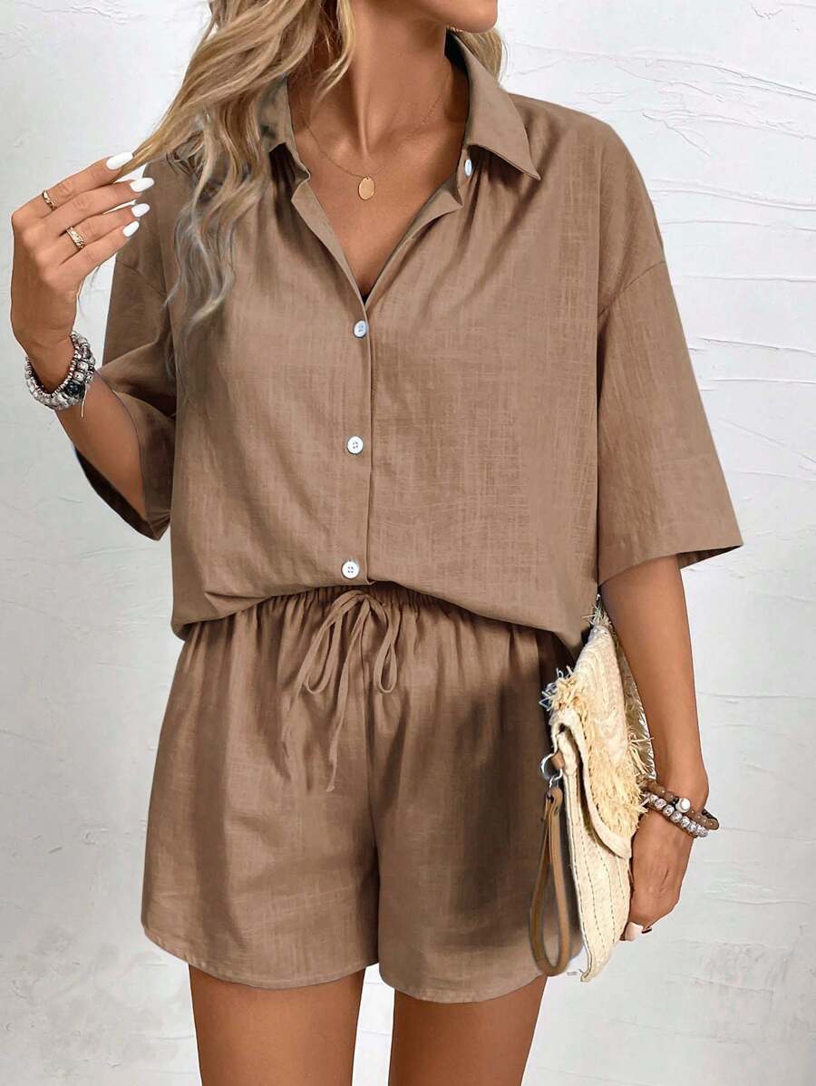 Knot Drawstring Casual Chic Matching Set