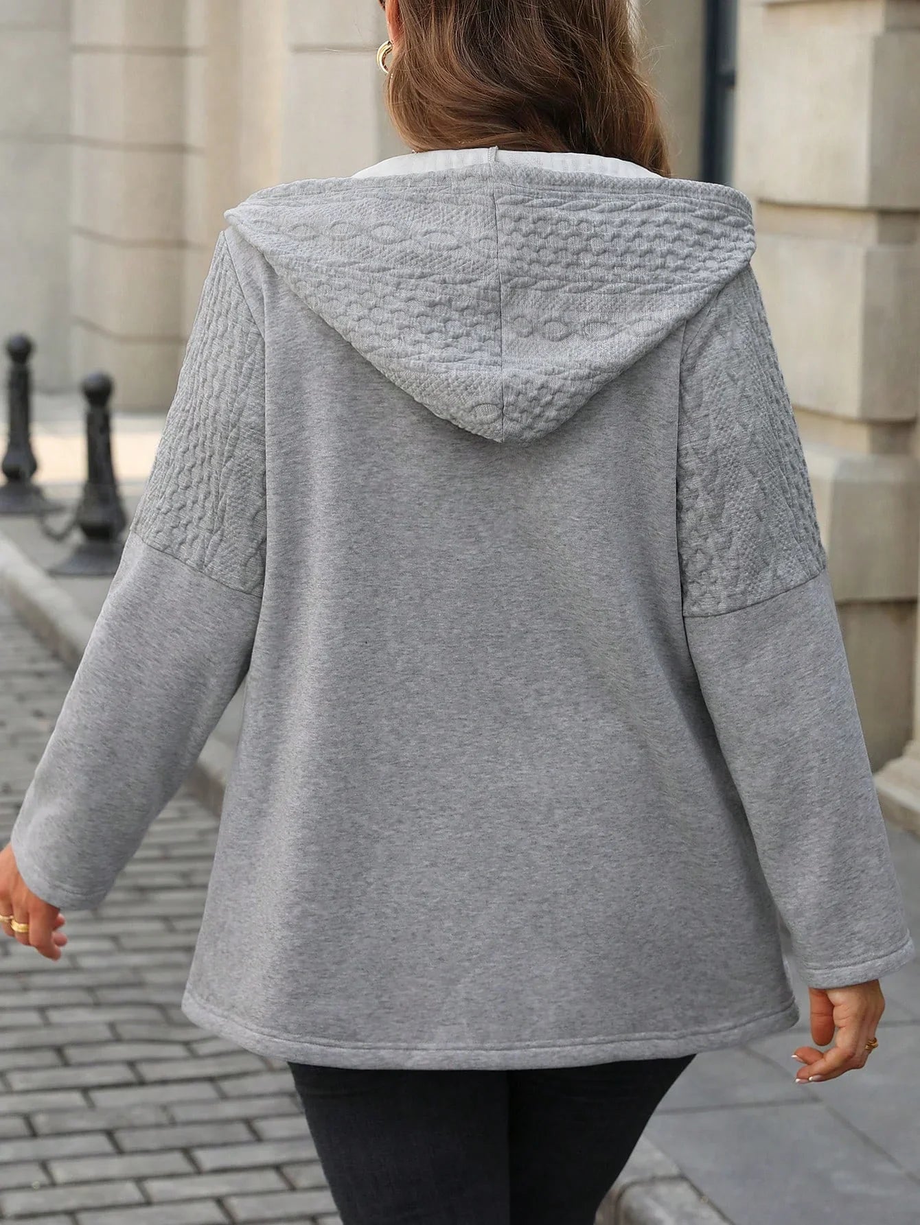 Hooded Zip Up Drawstring Coat For Casual Fall Winter Wear