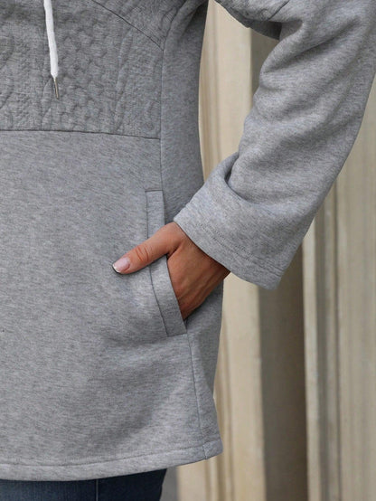 Hooded Zip Up Drawstring Coat For Casual Fall Winter Wear