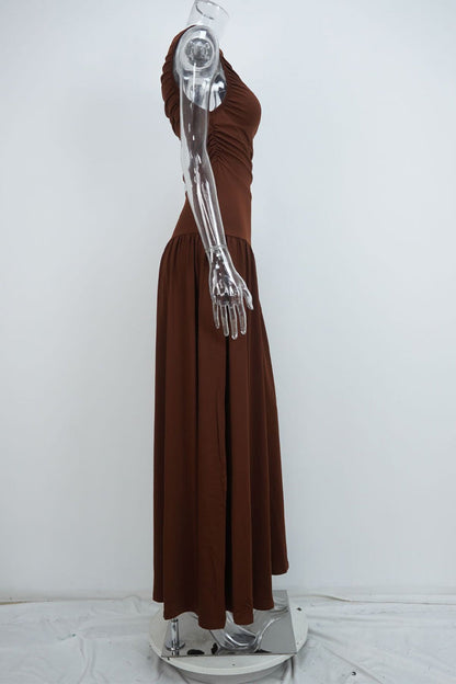 Casual Ruched O Neck Long Dresses