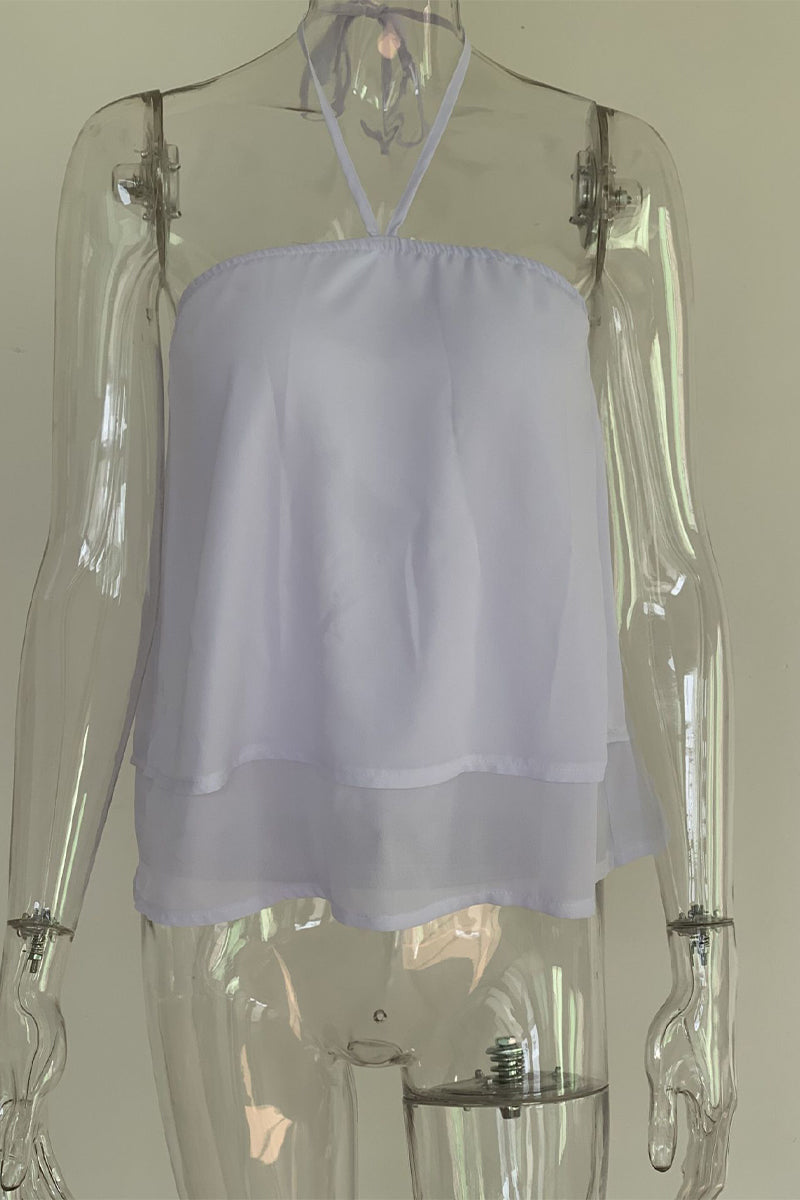 Sexy Solid Color Lace Up Halter Tops