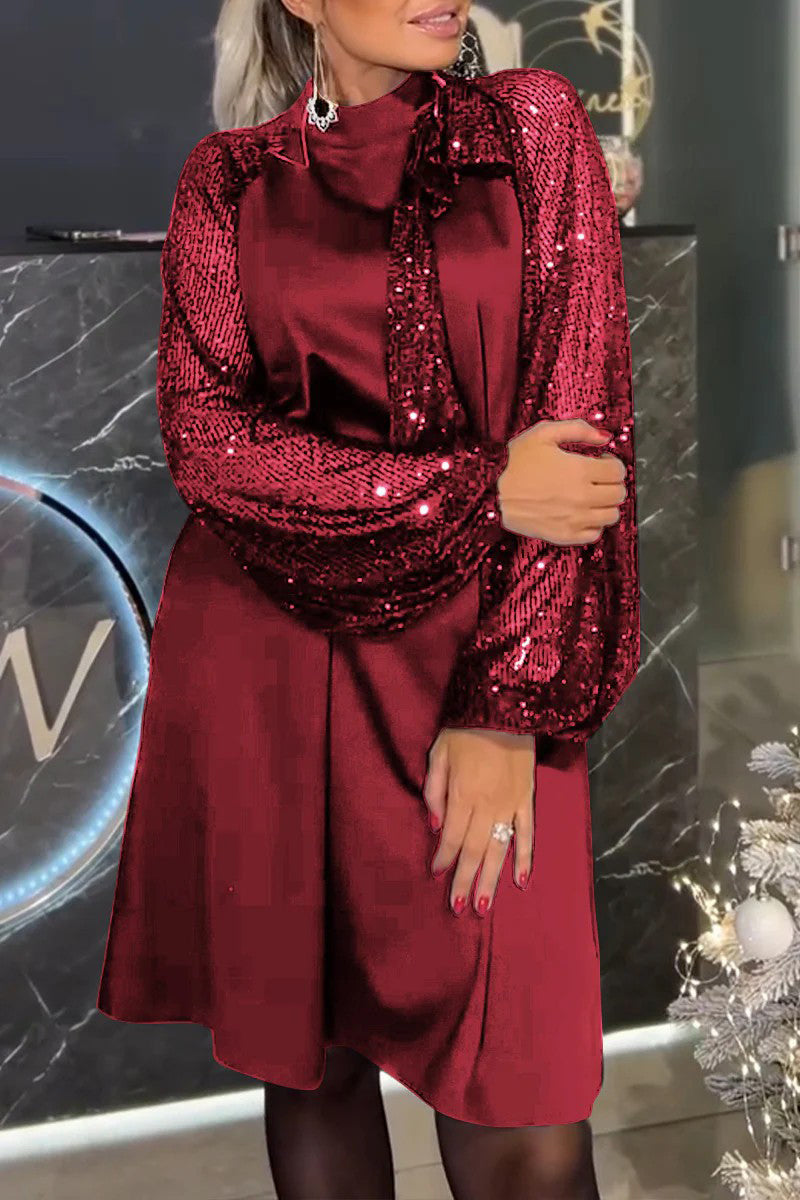 Elegant Sequins Sequined Half A Turtleneck A Line Dresses(5 Colors)