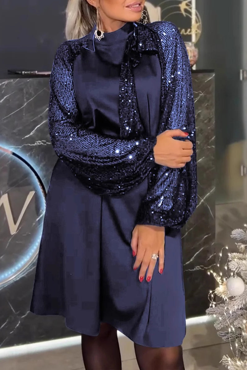 Elegant Sequins Sequined Half A Turtleneck A Line Dresses(5 Colors)